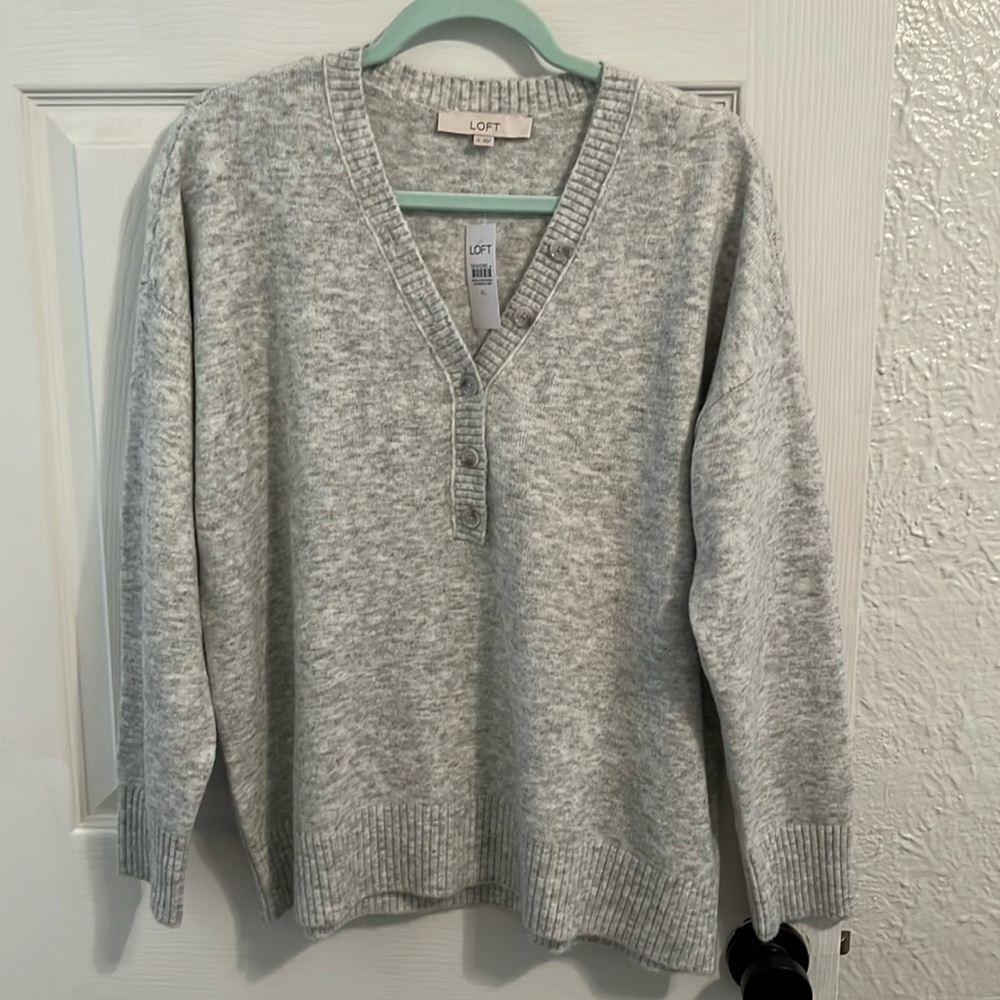 LOFT Gray V-Neck Sweater